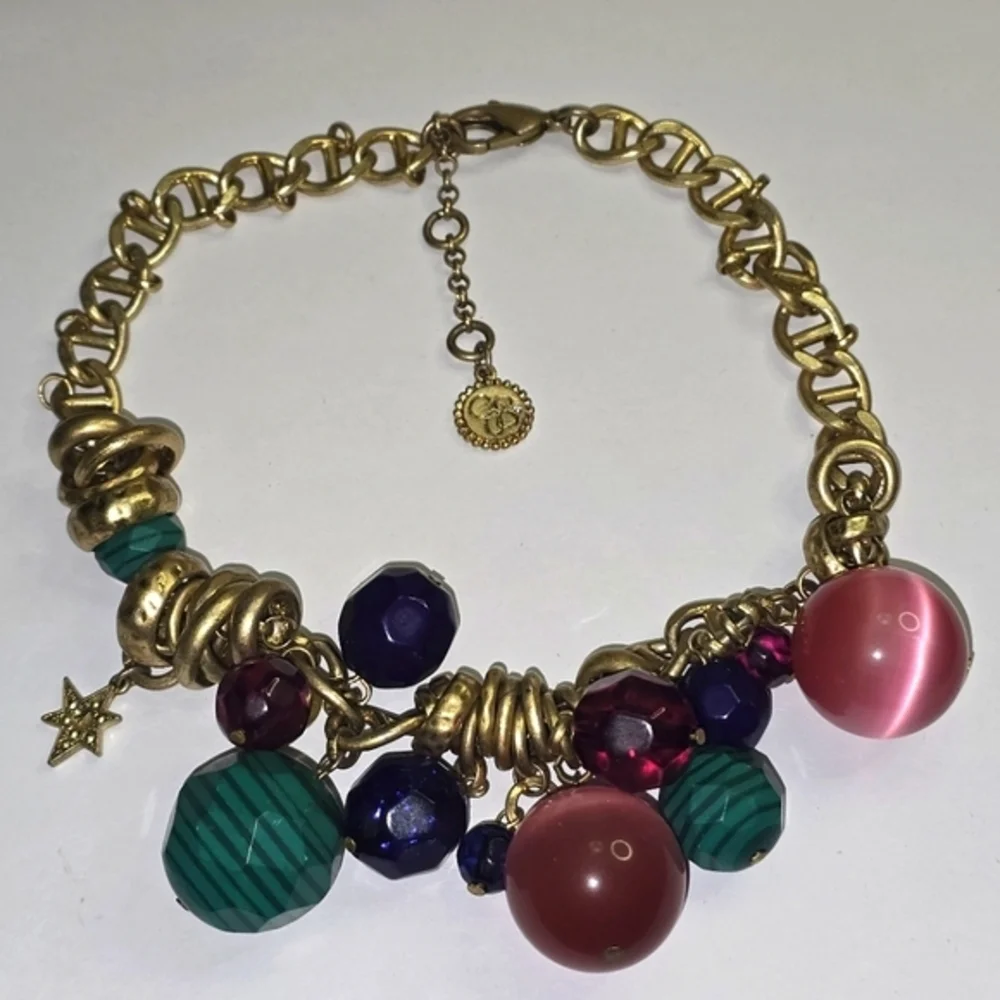 Jessica‎ Simpson Gold Charm Statement Necklace with Pink and Green Accents